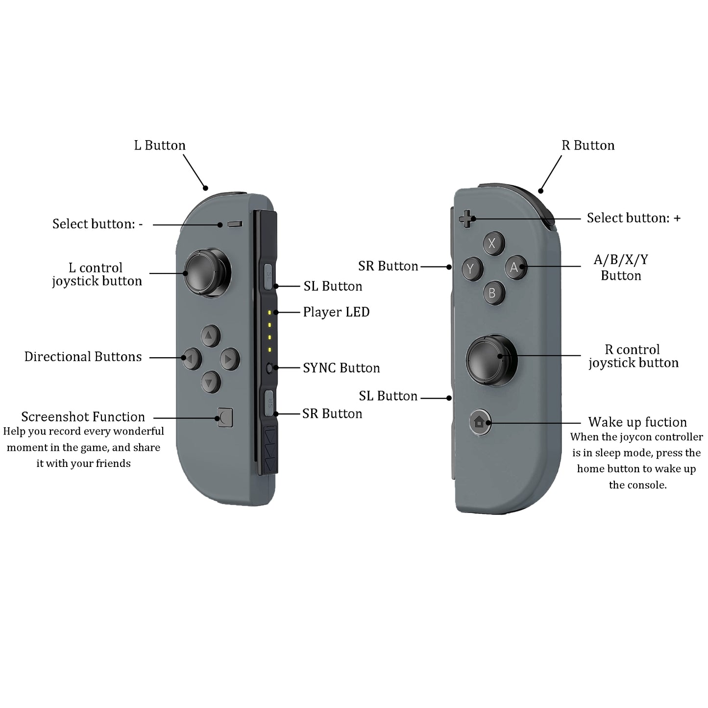 JOYHPAMTA® Switch Joycon Controller Grey